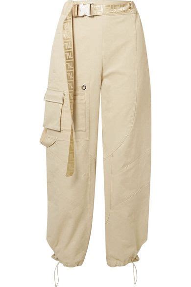 fendi belted cotton-blend drill tapered pants|Fendi pants and shorts.